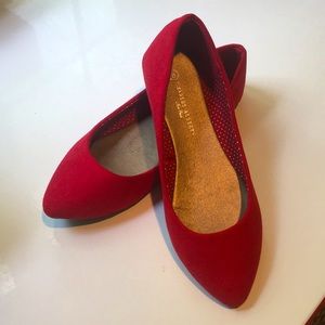 Red Faux Suede Pointed Toe Flats